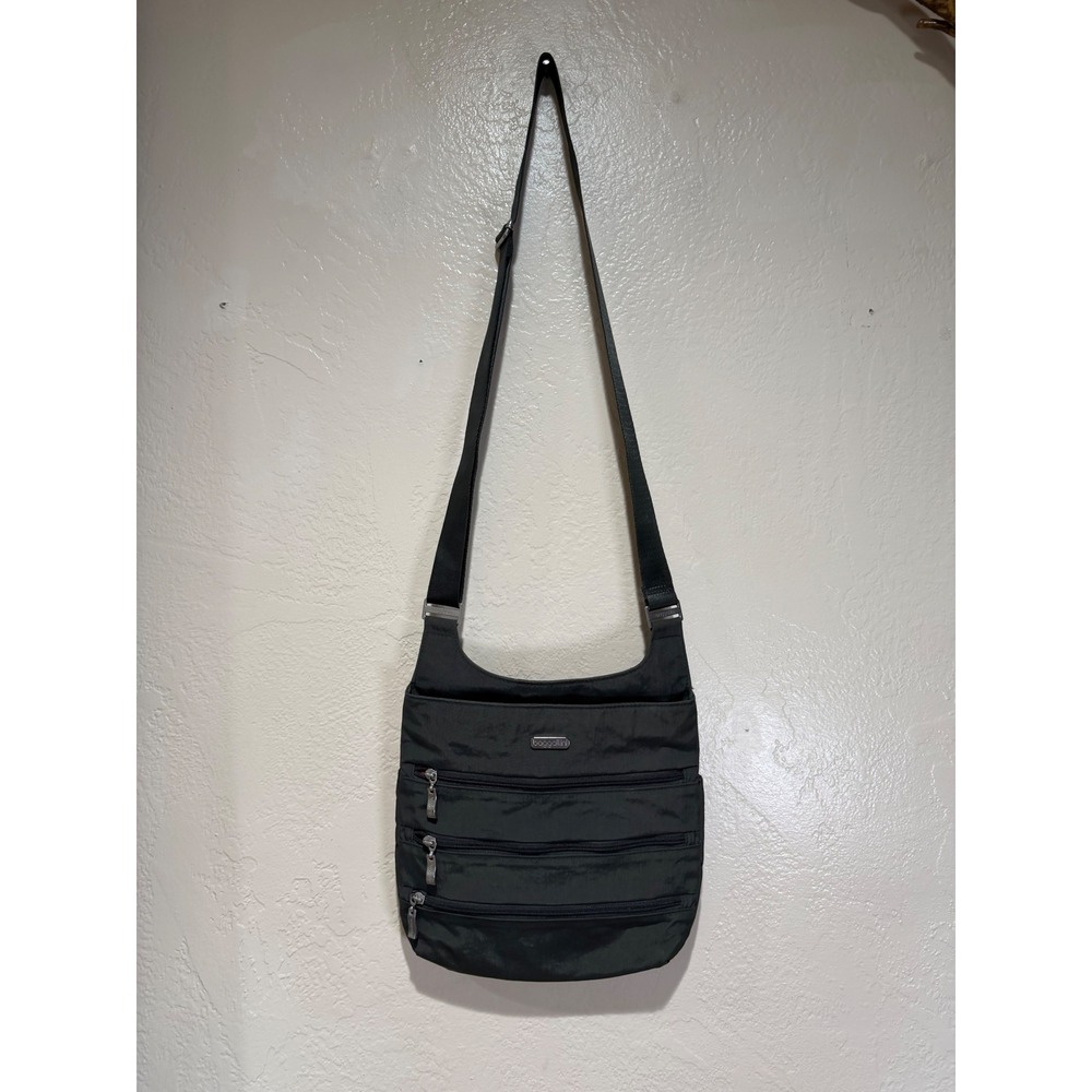 Baggallini Everywhere Crossbody Bag Charcoal Grey Nylon Pink Lining Multi-Pocket